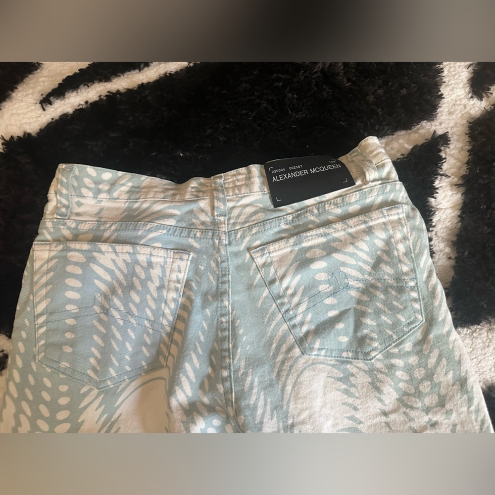 Alexander McQueen Op-Art pants size EU 42 US 12 designer teal and cream flare - Picture 9 of 9